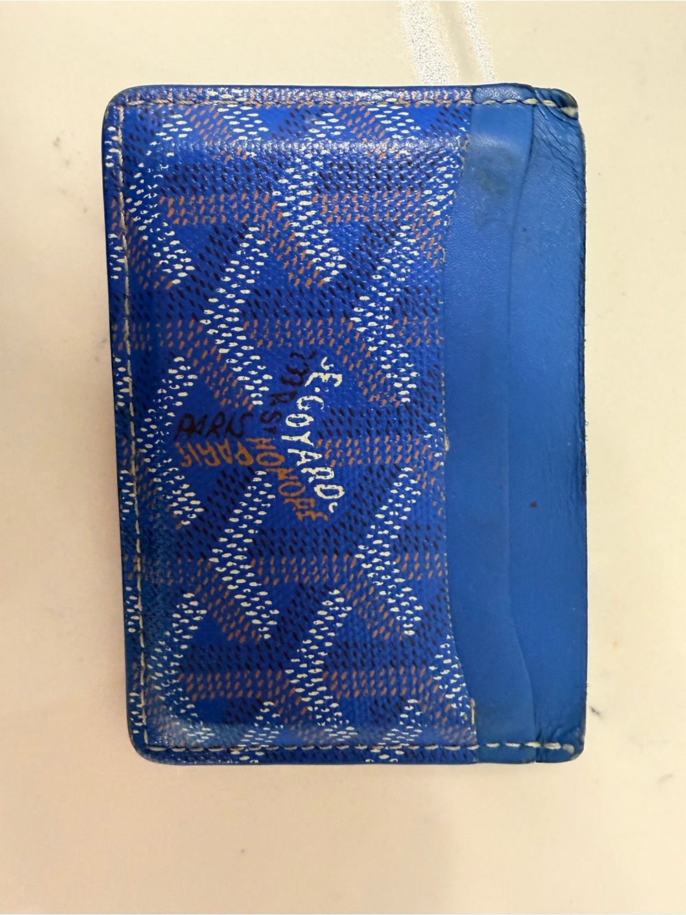 Goyard Royal Blue Card Case with Chevron Motif